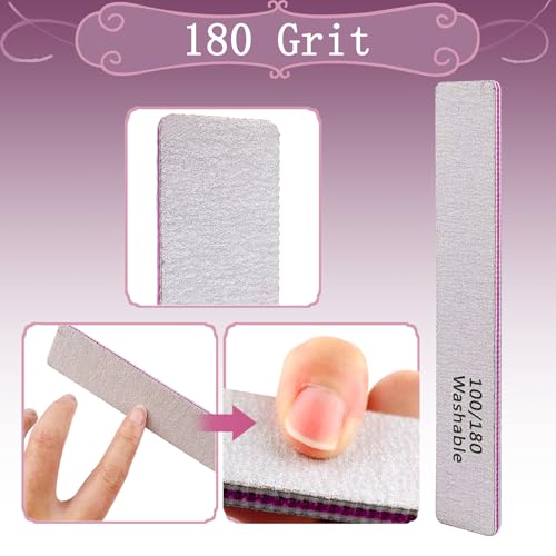 12 Pack Reusable Professional Nail Files 100/180 Grit Double Sided Manicure Tools