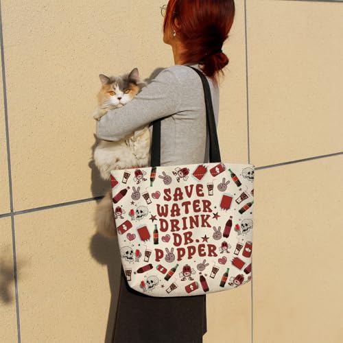 Cute Aesthetic Dr. Pepper Tote Bag with Zipper Pocket - Lightweight & Washable
