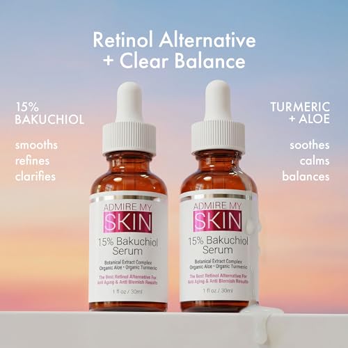 Admire My Skin Bakuchiol Serum Natural Retinol Serum Alternative for Face ? Anti Blemish Anti Aging Facial Serum Contains Organic Aloe + Turmeric 1oz
