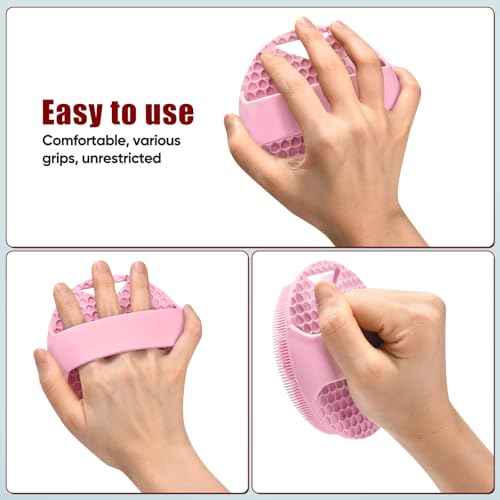 Relieve Skin Inflammation - Silicone Body Scrubber with Anti Zinc Infused-Stiff and Soft Bristles Exfoliating Body Shower Scrubber for Body,Lymphatic Drainage,Blood Circulation- Pink