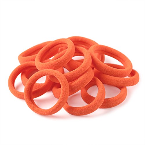 XIMA 60pcs Nylon Elastic Hair Ties Hair Ties Bands Rope No Crease Elastic Fabric Large Cotton Stretch Ouchless Ponytail Holders (60pcs-Neon Orange(HT007-7))