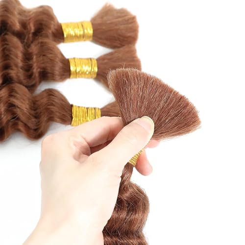 DiexrLamx Brown #30 Deep Water Wave Human Hair Bundles 24 Inch for Braiding, 150g