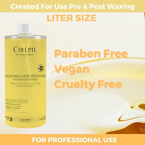 Cirepil - Pre & Post Depilatory Oil - Protects Skin for Comfortable Waxing & Removes Wax Residue - Soothing Jasmine Scented Formula - Professional Refill Bottle, 1000ml
