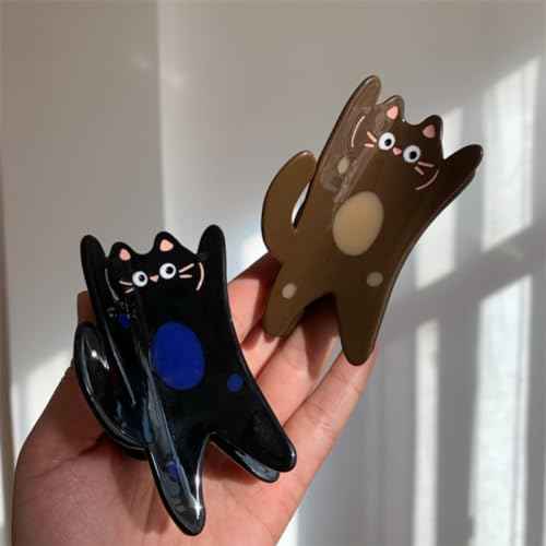 Funny Standing Cat Hair Clip,Acetate Claw Clips,Hair Clips for Women,Brown