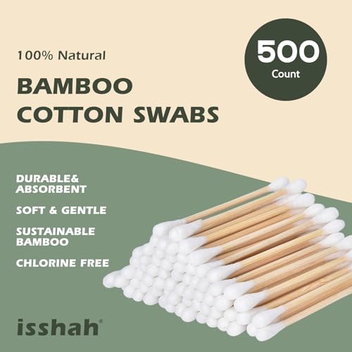 Isshah Bamboo Cotton Swabs 500 Count - Eco Friendly