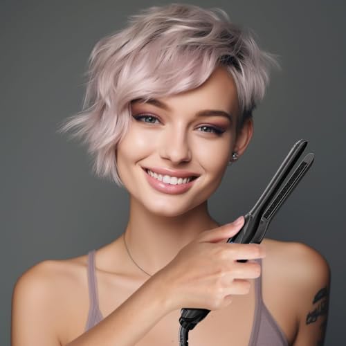 DSHOW Mini Flat Iron for Short Hair & Pixie Cuts - Anti-Scald, Adjustable Temp, Dual Voltage