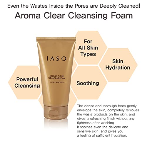 IASO Aroma Clear Cleansing Foam | Clear Cleansing Foam, Facial Cleanser Cream, Gentle Foaming Cleanser, Removes Impurities Without Stripping the Skin Moisture, Korean Skin Care, 5.29 oz