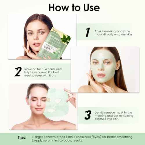 Ashlyn Green Tea Soothing Collagen Face Mask - Overnight Hydrating Sheet Mask with Hyaluronic Acid & Collagen for Sensitive Skin, Deep Moisture Calming Relief for Glass Skin, 35g, 5ea