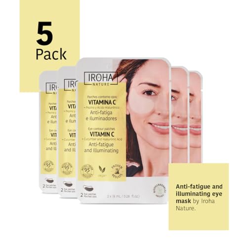 IROHA NATURE Illuminating & Anti-Fatigue Eye Patches with Cucumber & Vitamin C | 5 Pairs | Reduces Puffiness, Dark Circles & Wrinkles | Deep Hydration with Hyaluronic Acid | Vegan & 100% Biodegradable