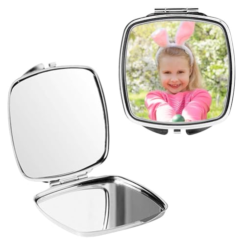 6 Pieces Sublimation Blank Pocket Makeup Mirror Sublimation Metal Compact Mirror Folding Travel Makeup Mirror Heat Transfer Cosmetic Mirror for Women Girls(Square)