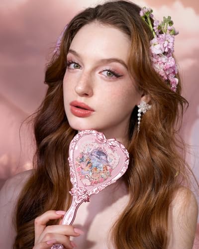 Flower Knows Heart-Shaped Hand Mirror, Vintage Princess Design