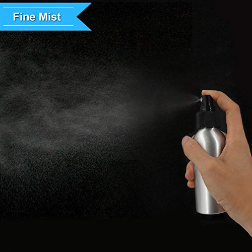 Empty Spray Bottles Travel Size 100ml/3.4oz 5 Pack Small Spray Bottle Aluminum Metal Fine Mist Refillable Atomizer Set with Lids for Liquids Skincare Cosmetic Perfume Storage, with 4pcs Small Funnels