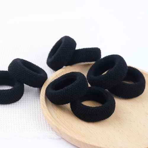 Thick Fit Elastic Hair Bands No Damage Seamless Hair Ties for Heavy, Curly Hair Soft Pony Holders Elastics Hair Bands 8pcs(Black)