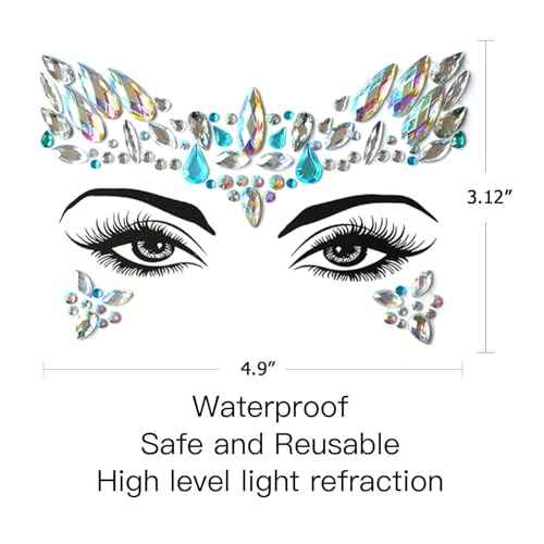 Face Gems, 10 Sets Mermaid Face Jewels Festival Gems Rhinestones Rave Eyes Body Bindi Temporary Stickers Crystal Stickers Decoration(Bright)