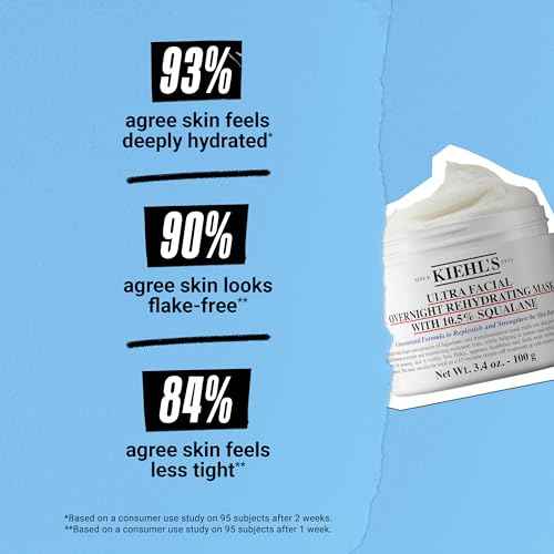 Kiehl's Ultra Facial Overnight Hydrating Face Mask with 10.5% Squalane, Deeply Hydrates Skin & Strengthens Moisture Barrier, Treats Dryness & Flaky Skin, Paraben-free, Fragrance-free, All Skin Types