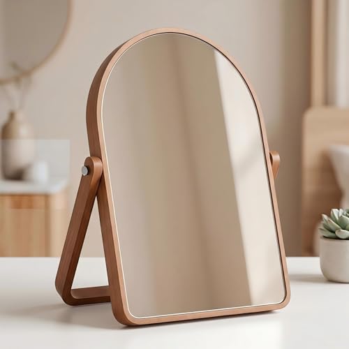 ZOROSY Arch Vanity Mirror 16.5" - Rotating Makeup Mirror with Wood Base