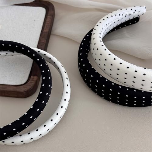 Polka Dot Headband for Women - Retro Black & White 2-Pack