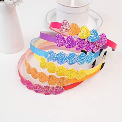 XIMA 12PCS Glitter Heart Headbands for Girls,Cute Rainbow Girls Headbands,Hair Accessories for Kids Toddlers Teens Childrens