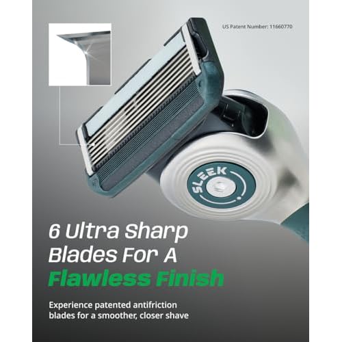 DORCO SLEEK Six Blade Razor System with Multi-Flex Technology Refill Set, Precision Shaving Razor Replacement Cartridge (8 Pack)