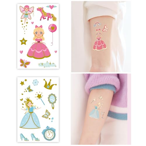 Temporary Tattoos, Waterproof Fake Tattoos Body Art for Kids and Adults, Party Favors and Events, 12-Sheet Pink Princess Dresses Designs
