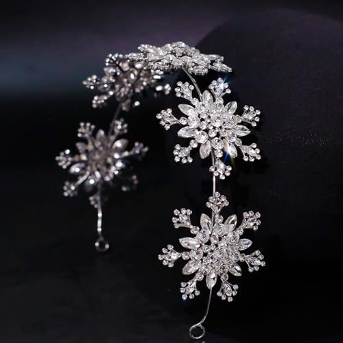 Xerling Silver Crystal Snowflake Christmas Headband Exquisite Snow Hairband Wedding Hair Hoop Accessories Xmas Headpiece Rhinestones Headwear for Women Girl