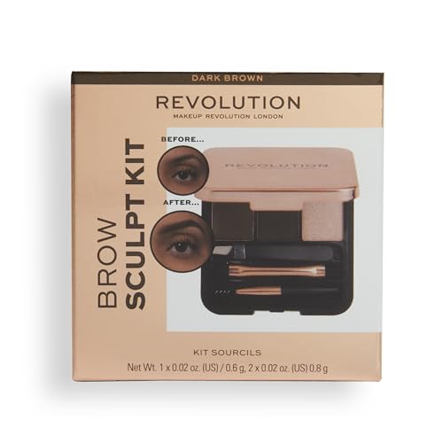 Makeup Revolution Eyebrow Kit, Brow Palette For Sculpting The Perfect Brows, Vegan & Cruelty-Free, Dark, 0.077oz/2.2g
