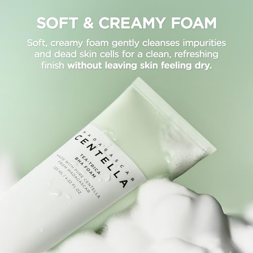 SKIN1004 Tea-Trica BHA Foam, Makeup Remover with Centella Asiatica & Tea Tree, Korean Face Cleanser for Oil & Sebum Control, Cleansing Foam for Clearing Impurities, Korean Skin Care, 4.22 fl.oz /125ml