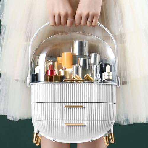 CANITORON Deluxe White Makeup Organizer with 2 Drawers & Brush Lipstick Storage
