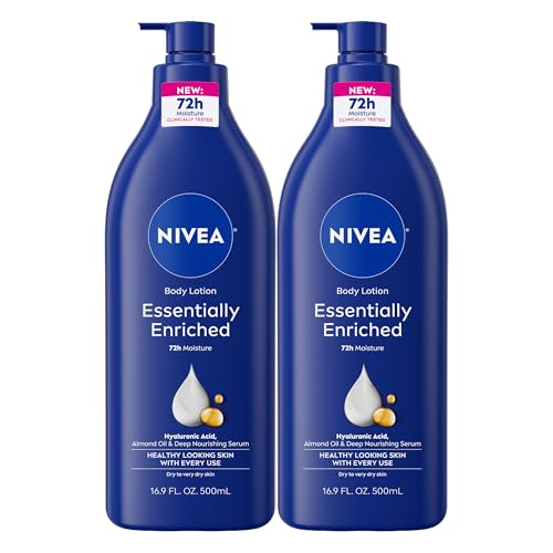 NIVEA Essentially Enriched Body Lotion, 2 x 16.9 FL OZ, Hyaluronic Acid