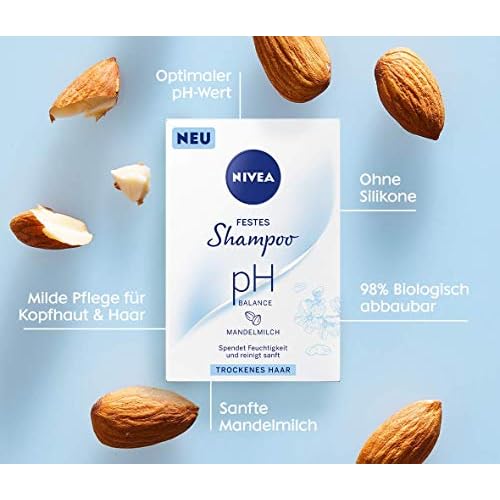NIVEA Solid Shampoo Bar for Dry Hair, pH Balance Formula with Almond Milk, Vegan, 2.65 oz, 25-30 Washes