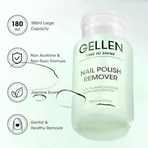 Gellen Nail Polish Remover, Non Acetone Nail Polish Removal for Regular Nail Polishes, Jasmine Scent Healthy Nail Polish Remover with Easy Push-down Pump, 6.09 Fl Oz