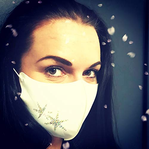 Woman's Fashionable Reusable Bling Rhinestone Face Mask (White)