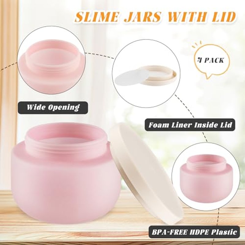 8 oz Pink Plastic Jars with Lids - 4 Pack for Cosmetics & DIY