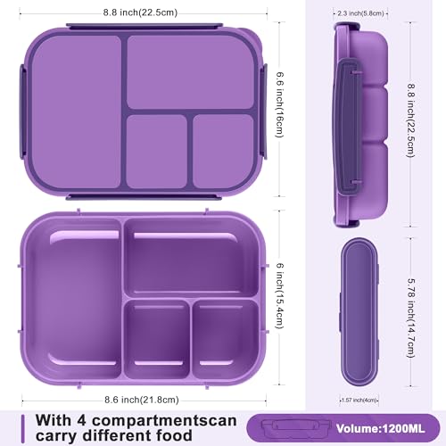 Amathley Lunch Box Kids,Bento Box Adult,Leakproof Lunch Containers for Adults/Kids/Toddler,1200ML-4 Compartments bento Lunch box with Utensil,Microwave & Dishwasher & Freezer Safe (Purple)