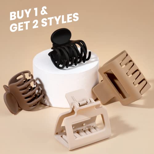 DEPOKA Matte Hair Clips Set - Rectangle & Double Row Claw Clips