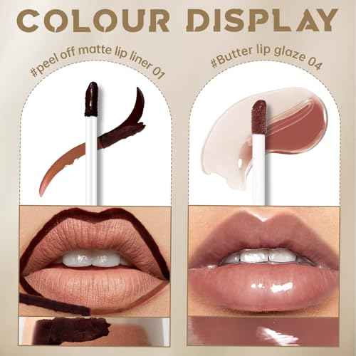Peel Off Lip Liner Stain Tattoo, Long Lasting Waterproof Lip Stain Peel off, Tattoo Nude Lip Liner and Lip Gloss Combo, Non-Stick Cup Nourishing Lip Gloss Set Lipstick Makeup