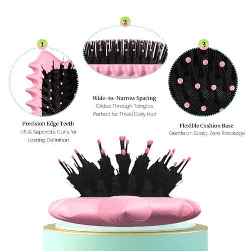 Curly Hair Brush Boar Bristles Curl Defining Brush With 2 Psc Silk Scrunchies Detangling Brush For Curly Hair Detangling Brush Styling Comb Curling Curling Brush (Pink)