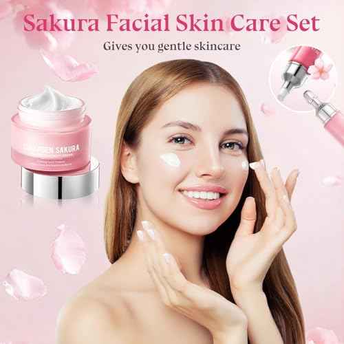 Skin Care Set-Travel Skincare Kit-Collagen Sakura Set with Mask,Eye Cream,Cleanser,Serum,Face Cream,Toner for Gift Sets for Teen Girls,Facial Skin Care Sets for Women Wife Teen Girls