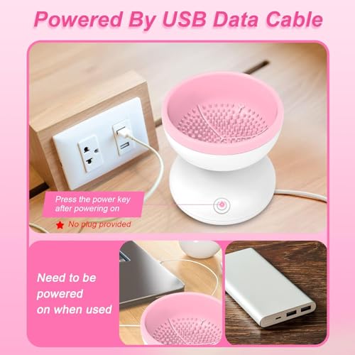 Electric Makeup Brush Cleaner & Dryer Machine - Portable Pink
