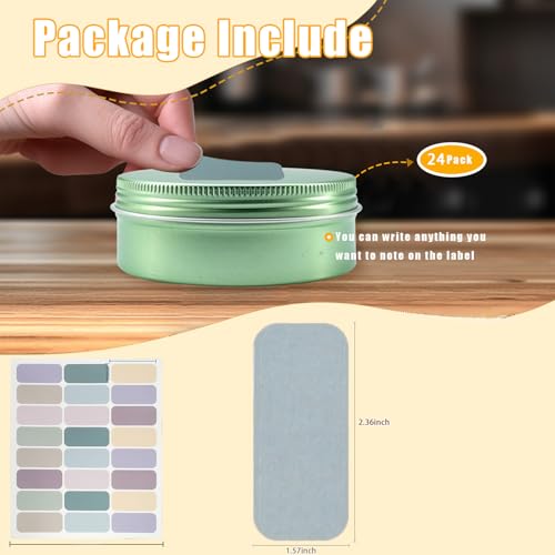 4oz Aluminum Tins with Lids, 24 Pack Round Tins for Salves, Spices, Lotion Bars or Balms (Pale Green)