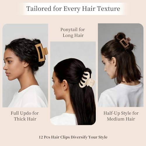PAOFUPOS Claw Clips for Women - 3 Styles Hair Clips for Thick & Thin Hair in White, Khaki, Brown, Black