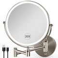Magnifying Mirror with Lights 1X/20X: 8.5" Double Sided 3000mAh Rechargeable Wall Mounted Lighted Makeup Mirror for Bathroom, Brushed Nickel