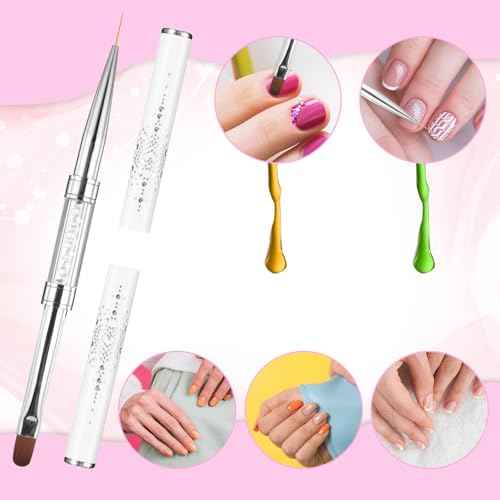 cobee 2 Pcs Double Ended French Tip Brush Hard Gel, Nail Builder Gel Brush, Brush Liner for Design Professional Nail Art