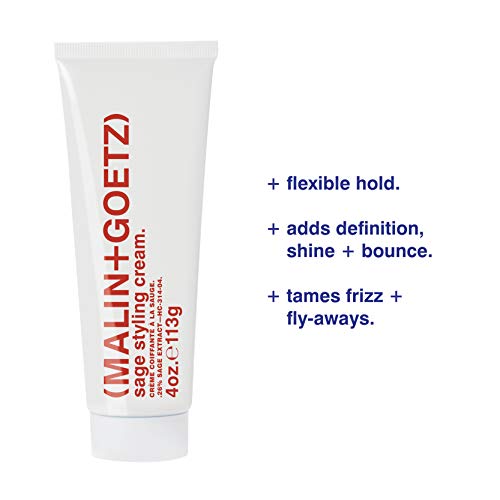 MALIN+GOETZ Sage Styling Cream | Flexible Hold Styling Cream for All Hair Types | Adds Shine, Definition + Volume | Tames Frizz + Flyaways | Nourishing Formula | Cruelty-Free (1 Fl Oz / 4 Fl Oz)