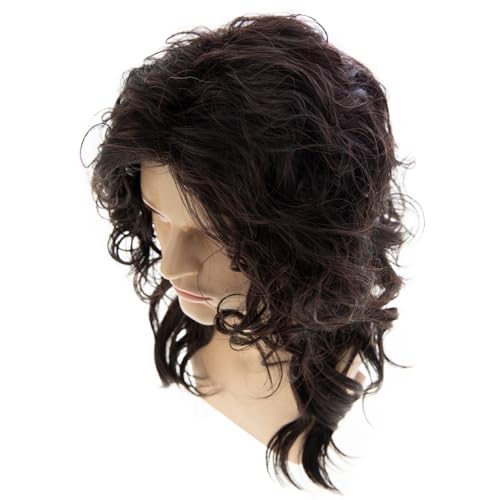 Long Curly Dark Brown Wig for Men - Heat Resistant Synthetic