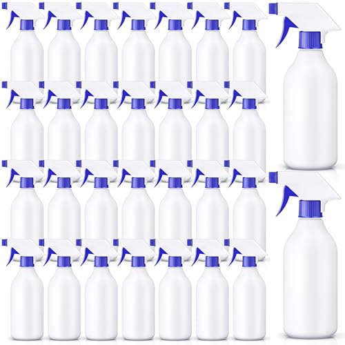 Tanlade 30 Pcs Plastic Spray Bottles 16 oz Leak Proof Squirt Bottle Refillable Empty Spray Water Mist Sprayer with Nozzles for Hair Essential Oil Cleaning Solutions Plants Pets(Blue)