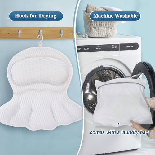 Bath Pillow with Neck & Back Support - 4D Air Mesh, 6 Suction Cups