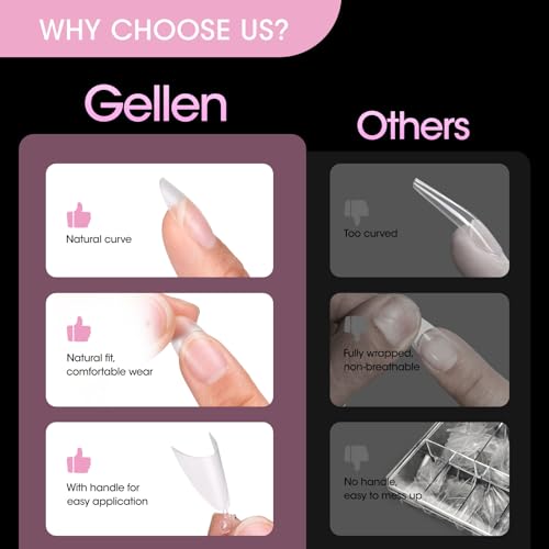 Gellen Short Almond Nail Tips, Half Cover Nail Tips Full Matte Acrylic Clear False Gel Nail Tips, Nail Extension Fake Nail Tips for Nail Art Home DIY Nail Salon 240 Pcs 15Sizes