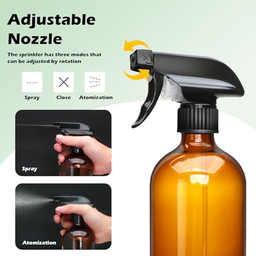 16oz Amber Glass Spray Bottles,Glass Spray Bottles for Cleaning,spray Bottle for Hair,Amber glass Spray Bottle for Window cleaner, plants, aromatherapy, facial hydration, hair care, flowers 12pcs