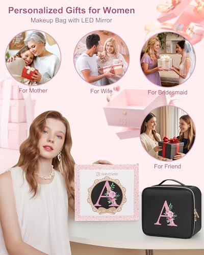 Relavel LED Makeup Bag with Personalized Initial Mirror